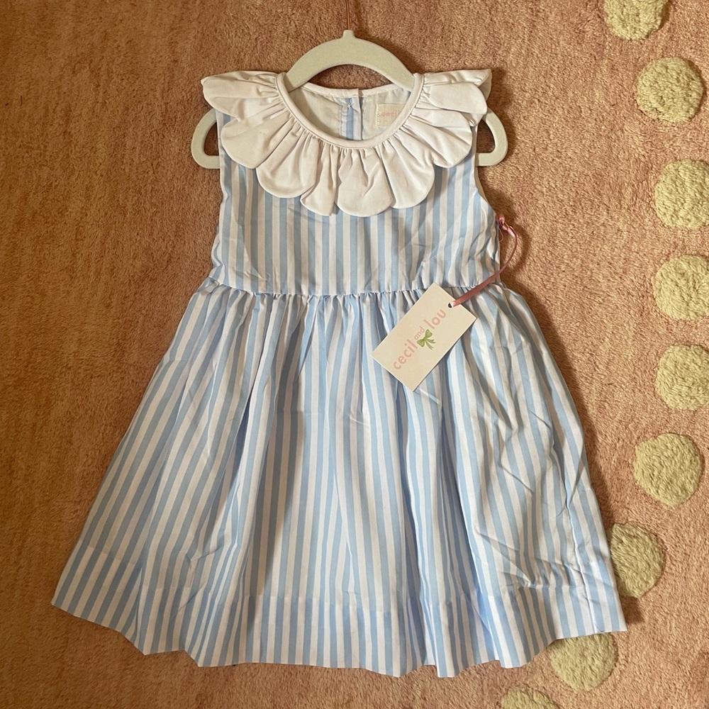 NWT 3T Cecil and Lou Blue and White Stripe Dress with Scalloped Collar